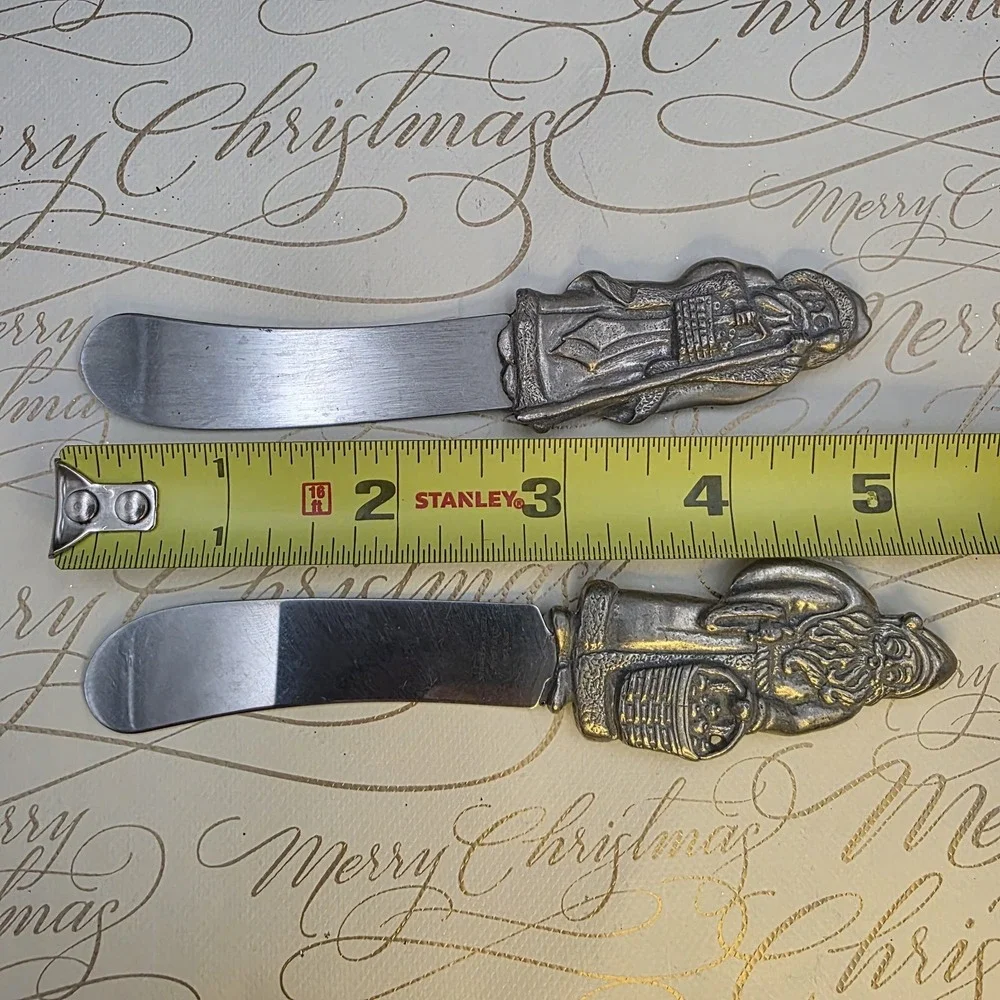 Santa‎ Sheffield England Cheese Butter Appetizer Spreader Knife Set Christmas 5